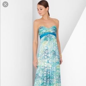 BCBG strapless silk printed gown